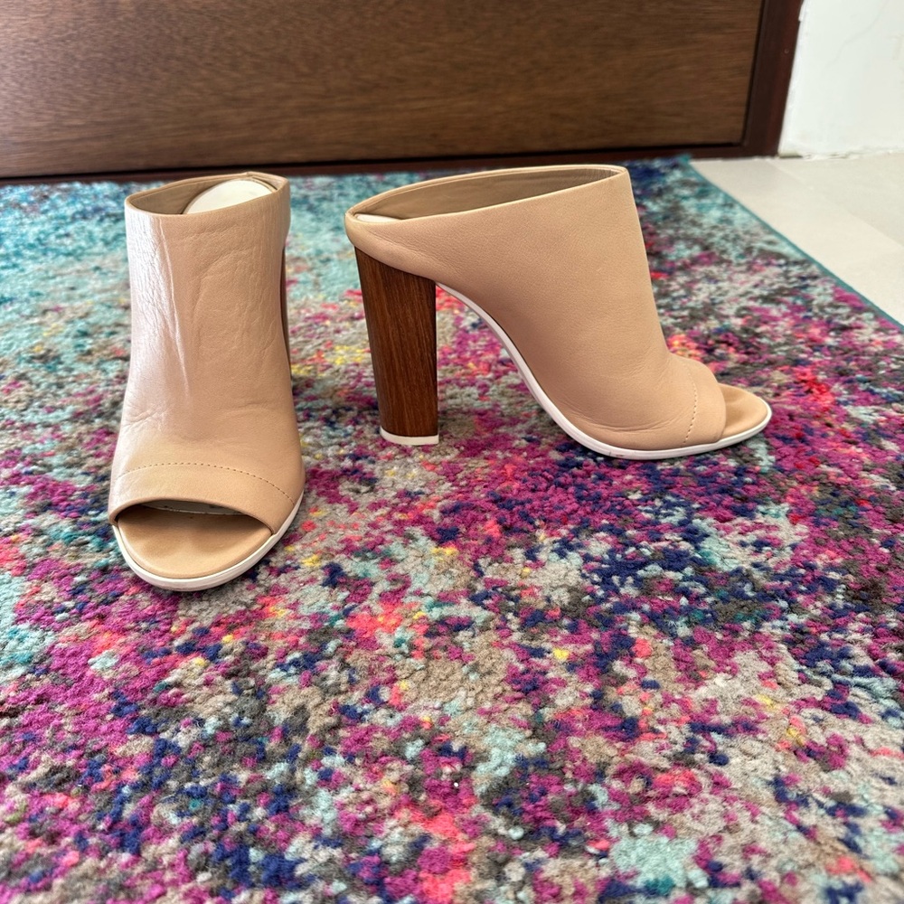 Vince Tan Leather Mules Minimalist Slip-On